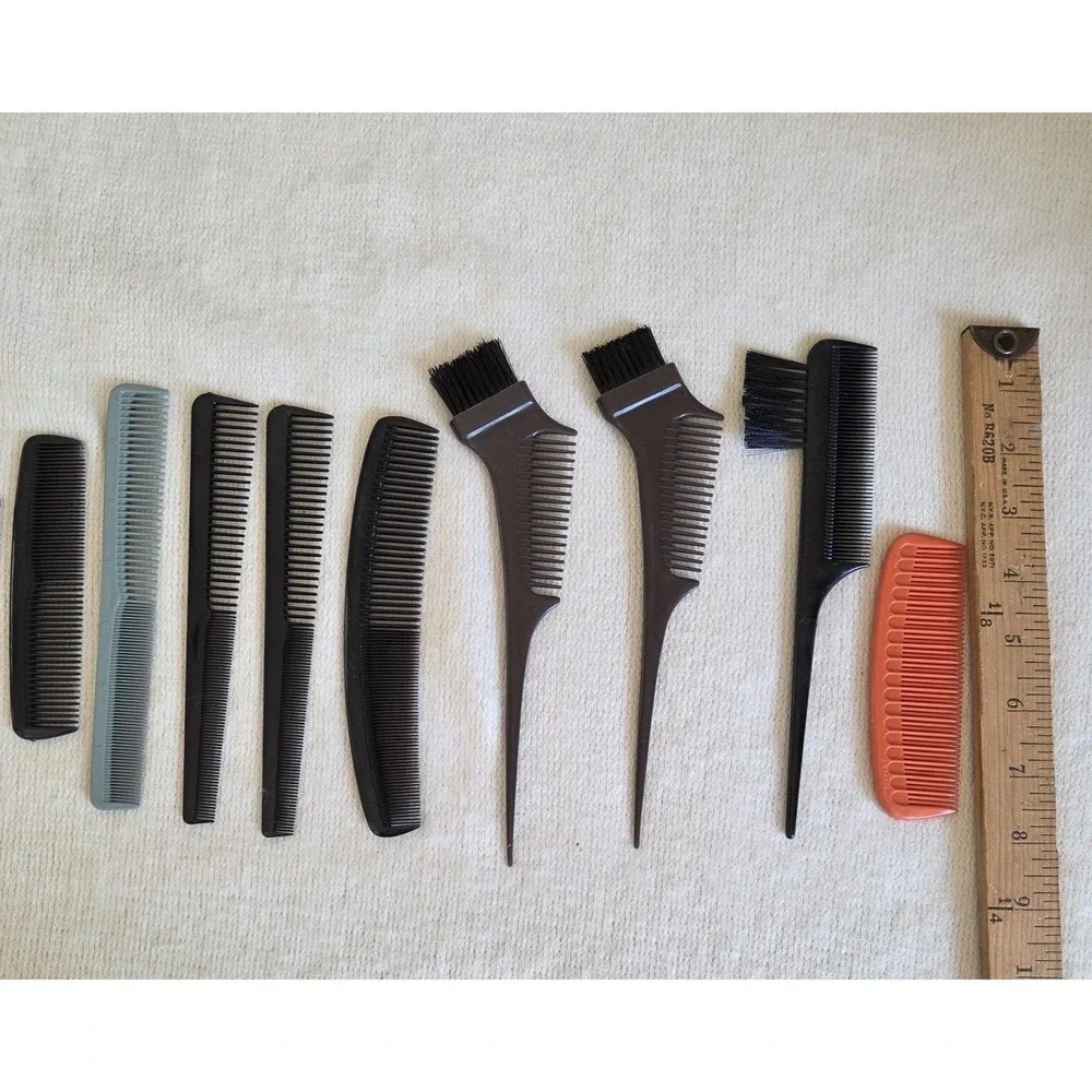 Lot of 9 Hairdressing Combs & Styling Tools – Rat Tail, Tint Brushes, Wide/Fine